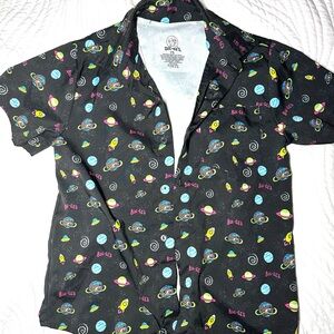 Buc-ee's Black Space Print Short Sleeve Button-Up